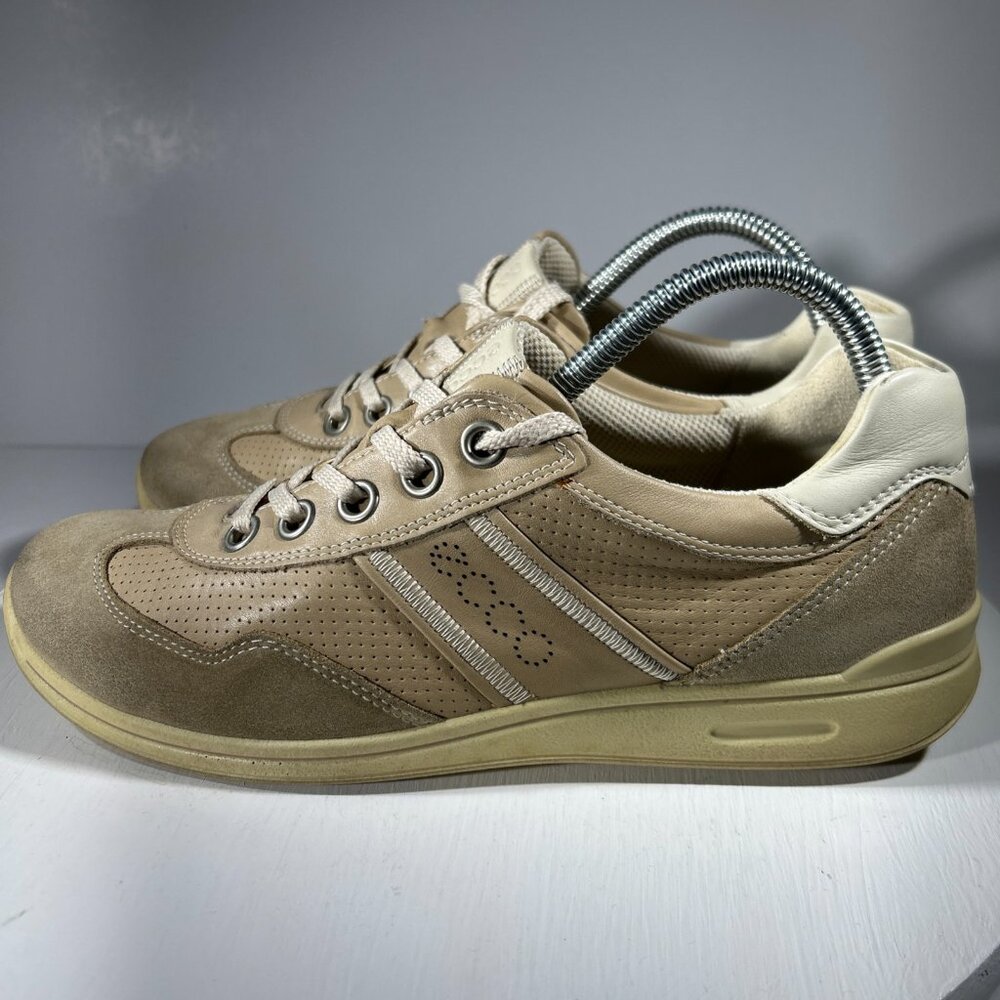 ECCO Womens Casual Suede Leather Sneakers Size 9.5 EU 40 Arch Support Lace Beige - Picture 6 of 13